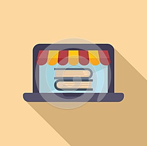 Laptop book online icon flat vector. Read electronic work
