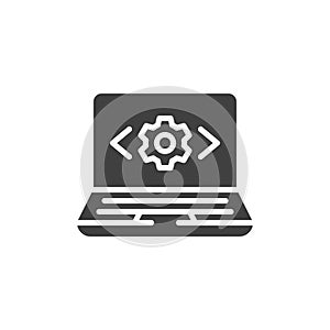A laptop with both frontend and backend symbols vector icon