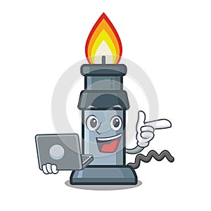 With laptop bunsen burner isolated with the cartoon