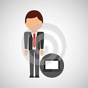 Laptop business man suit worker icon