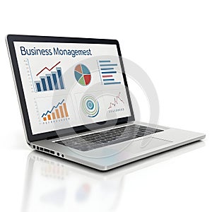 Laptop business management icon 3D render isolated on white background photo