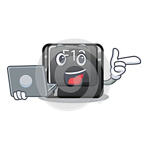 With laptop button f12 on a keyboard mascot photo