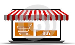 Laptop buying and shopping online. Ecommerce store concept