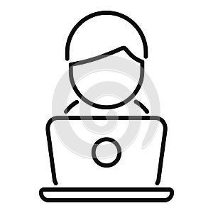 Laptop call center agent help support icon outline vector. Work online