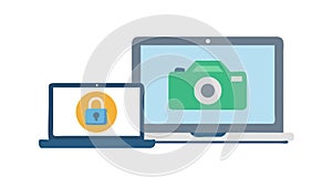 Laptop Camera Security Lock Icon, vector design Generative AI