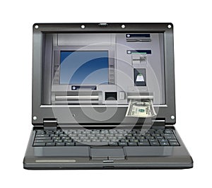 Laptop with cash dispense on screen