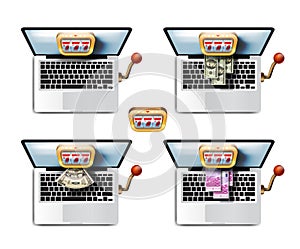 Laptop. Casino game. A collection of colored icons