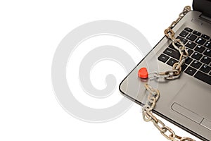 The laptop is in chains and a beautiful red closed lock. Limited access to data. Adult site