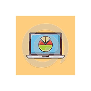 Laptop chart vector flat colour icon