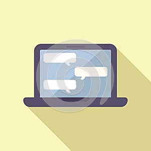 Laptop chat icon flat vector. Speech share