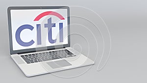 Laptop with Citigroup logo. Computer technology conceptual editorial 3D rendering