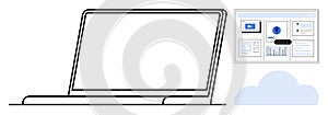 Laptop with Cloud-Based Dashboard Displaying Data Insights and Analytics Tools