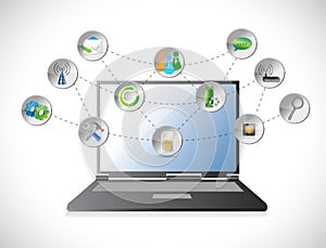 Laptop cloud of colorful application icons