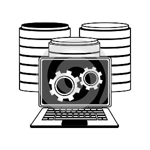 Laptop with cloud computing in black and white