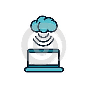 Laptop cloud computing connection internet of things line and fill icon