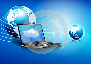 Laptop Cloud Computing Global Digital Communication World