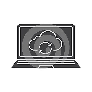 Laptop cloud computing glyph icon