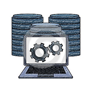 Laptop with cloud computing scribble