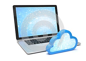 Laptop with cloud computing symbol