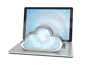 Laptop with cloud computing symbol on keyboard