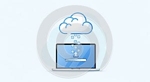 Laptop with a cloud icon above, symbolizing cloud computing or data uploading. The