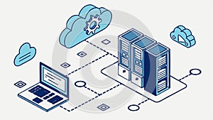 Laptop and cloud network, digital technology, cloud computing, data access vector design Generative AI