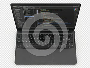 Laptop with code editor screen isolated on white background