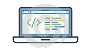Laptop with Code Icon, Programming, Web Development, Software, vector design Generative AI