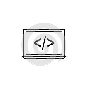 laptop coding icon. Element of online and web for mobile concept and web apps icon. Thin line icon for website design and