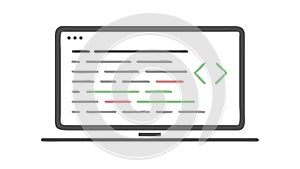 Laptop with coding interface, programming and development icon, vector design Generative AI
