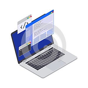 Laptop Coding Isometric Composition