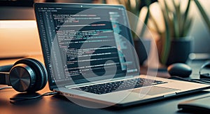 Laptop coding programming software development developer workspace technology concept