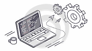 Laptop with coding screen, programming and software development vector design Generative AI