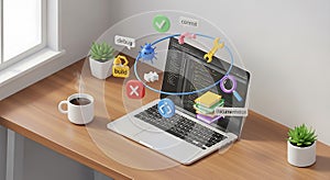 Laptop with Coding Software and Development Icons programming