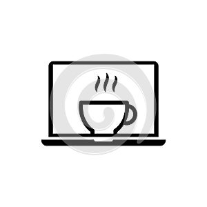 Laptop and coffee logo vector design template