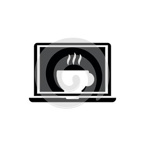 Laptop and coffee logo vector design template