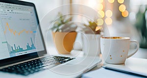 Laptop and Coffee by Window With Lights