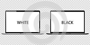 Laptop computer blank screen vector on white background pc mockup. black metal open monitor modern isolated desktop. silver