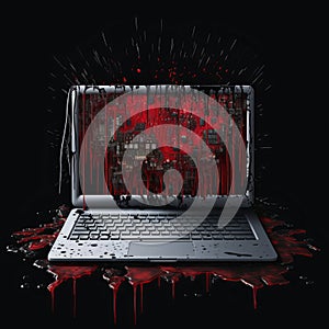 a laptop computer with blood splattered on it