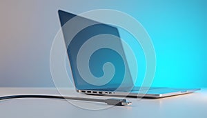 Laptop Computer with Cable on Desk