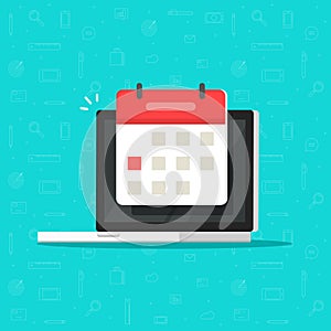 Laptop computer with calendar date or deadline event vector icon isolated flat cartoon clipart