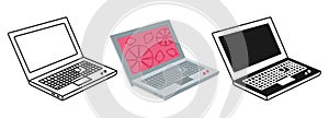 Laptop computer cartoon set icon black glyph vector