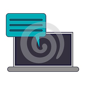 Laptop computer with chat bubble blue lines