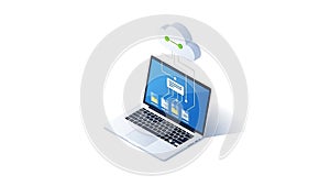 A laptop computer with a cloud computing concept on its screen