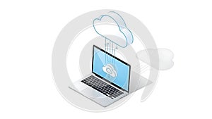 A laptop computer with a cloud computing concept on its screen