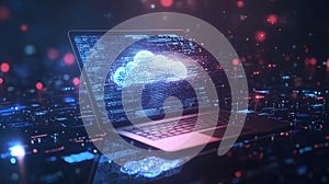 Digital Cloud Computing Laptop Screen Technology Data Network Abstract Web Code Cyber Server Future