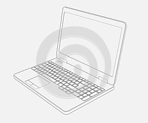 Laptop Computer 3D Drawing on white background