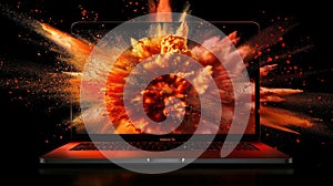 laptop computer with dark screen and color explosion