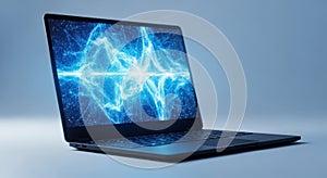 Laptop Computer with Digital Data Visualization on Screen in Modern Workspace