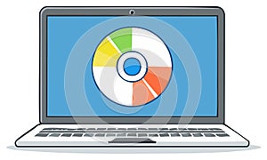 Laptop computer displaying a colorful pie chart for business data analysis and presentation